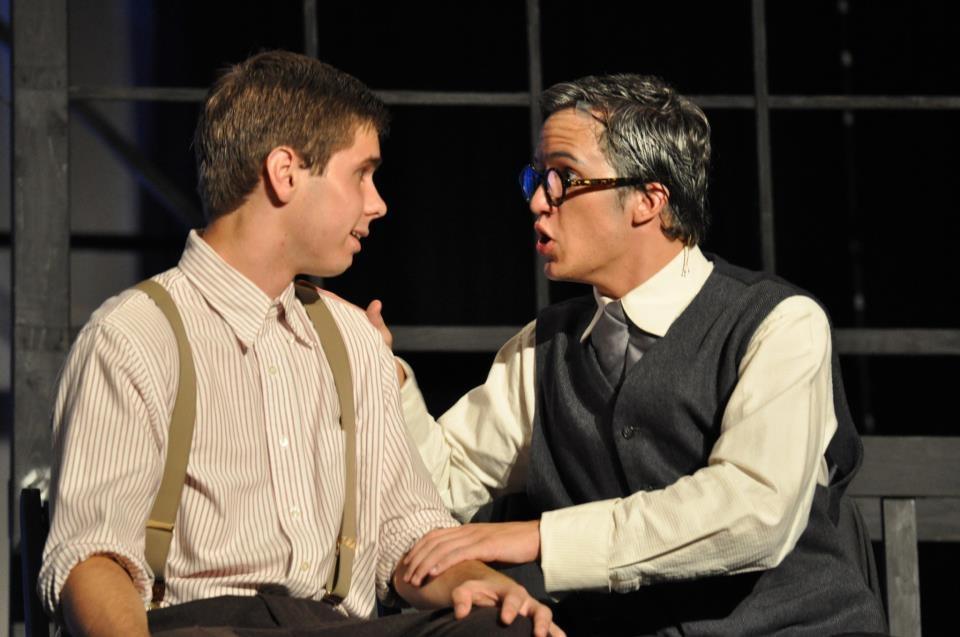 George Gibbs, played by David Watson (left), gets a pep-talk about marriage from his future father-in-law, Mr.Webb, played by Chase Thomaston, on the morning of his nuptuals. 