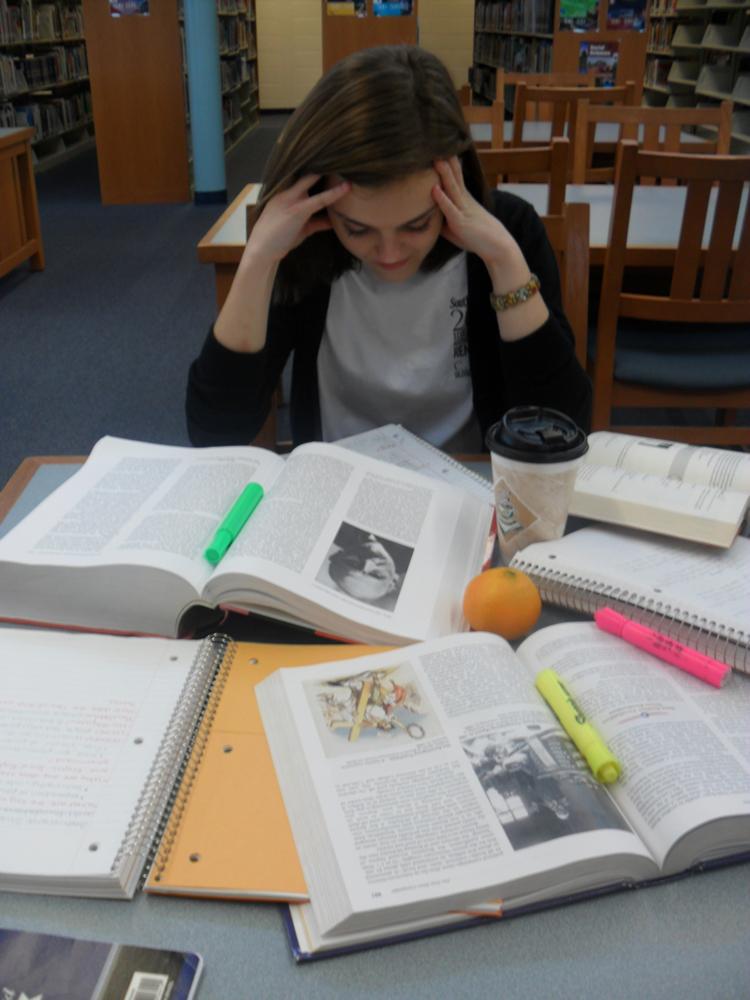 Senior Julia Stitt hits the books in preparation for her AP European history exam. 