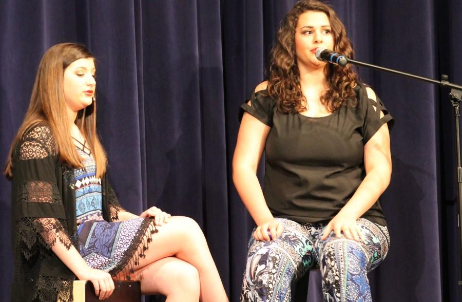 Junior Helena Ressler and freshman Jessica Holle sang "The Hanging Tree" from "Mockingjay Part 1" adding their own take with percussion. 