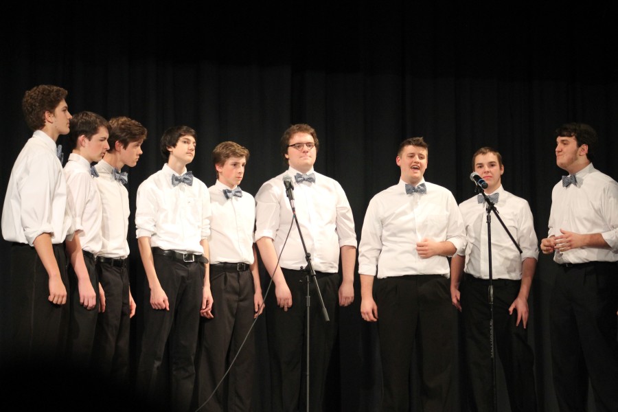 Sophomore Rollin Rocket and junior McKay Mayfield were the Masters of Ceremonies, and their matching bow ties were explained when they joined the men's chorus, Men of the Mill, to perform.