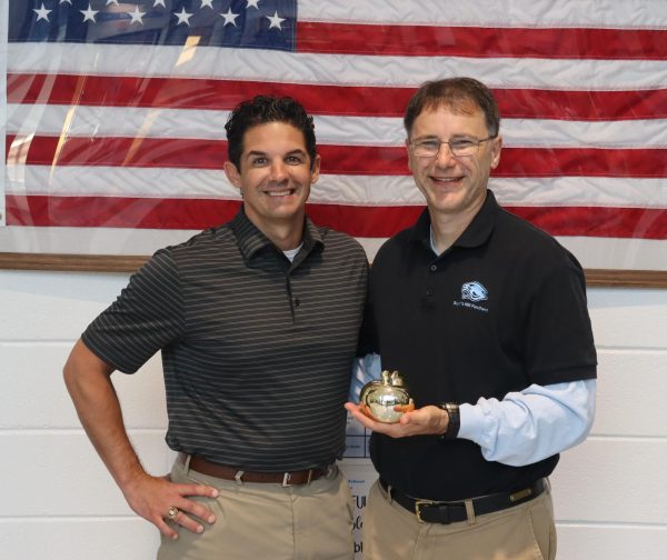 Math teacher and varsity girls soccer coach John Bowen is May’s recipient of the Golden Apple award. He was selected by last month’s recipient Justin Spencer for setting an example for the whole Panther community. 
