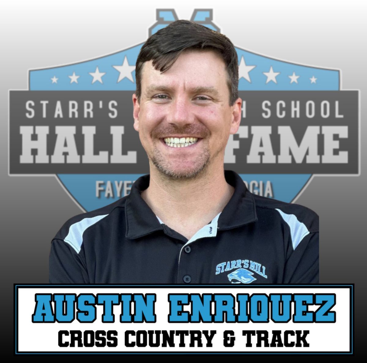 Austin Enriquez is an inductee in the Starr’s Mill Hall of Fame. Enriquez attended Starr’s Mill, running on the cross country team before graduating in 2007 and earning a degree from the University of West Alabama. He now teaches biology at the school and is head coach of the cross country team.