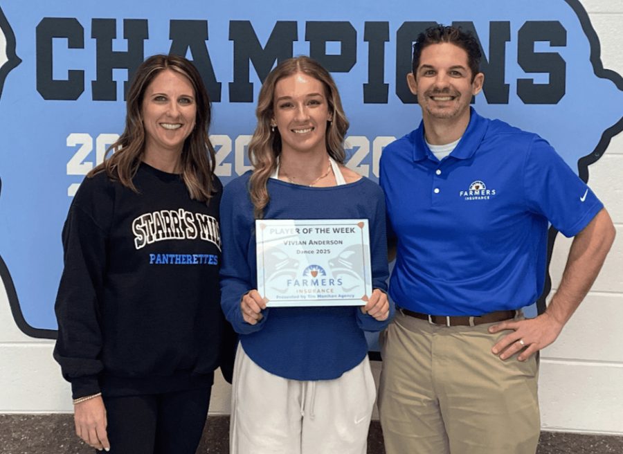 Junior Vivian Anderson is recognized as the seventh Farmers Insurance Player of the Week for the winter sports season. She was selected for overcoming injury and never giving up during practices and at competitions.