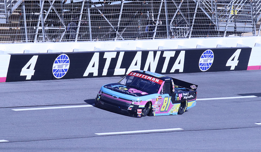 Connor Mosack will lead the field to green in Saturday’s Fr8 Racing 208 at Atlanta Motor Speedway after qualifying first with a speed of 173.418 mph and a time of 31.969 seconds. The 135-lap race begins at 1:30 p.m. tomorrow on Fox Sports 1.