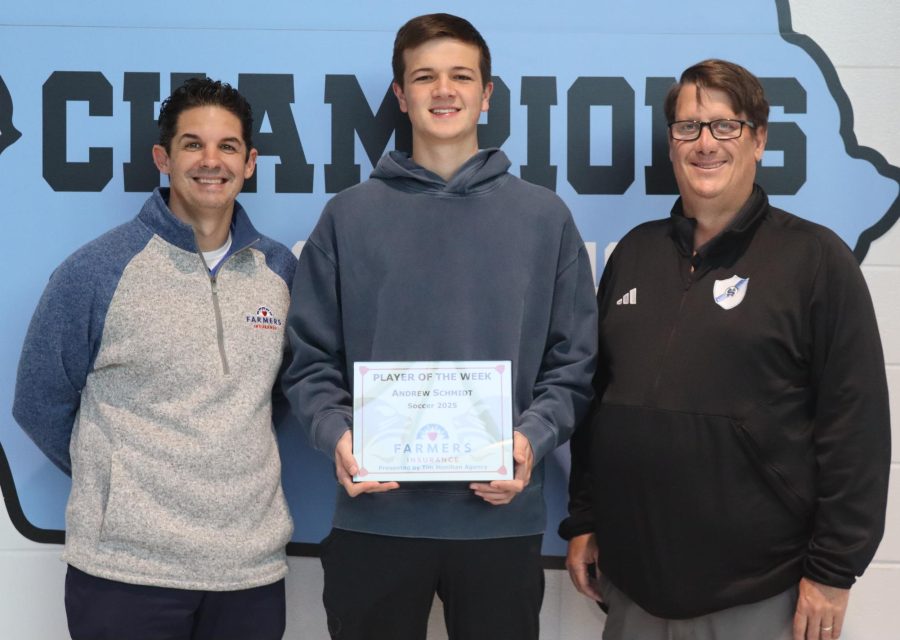 Tim Monihan and Farmers Insurance recognize senior Andrew Schmidt as the third Player of the Week for the spring sports season. Schmidt was chosen due to his consistency on the field and his leadership skills.