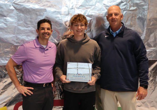 Senior Aiden Wilson was selected as the first Farmers Insurance Player of the Week for the spring sports season. Wilson was chosen for his consistency and skills in pitching.